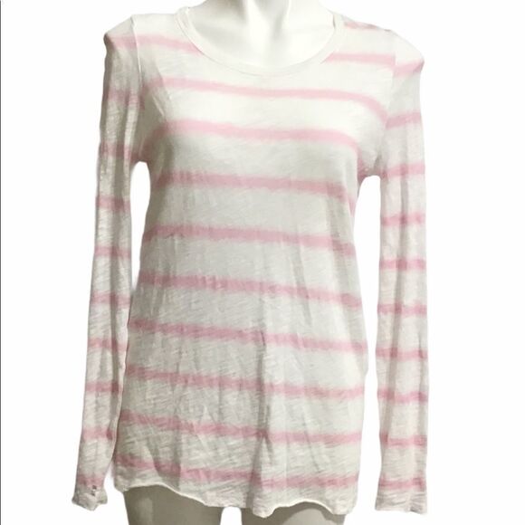 ATM Tye-Dye Pink & White Stripe Distressed T-Shirt - Picture 1 of 11
